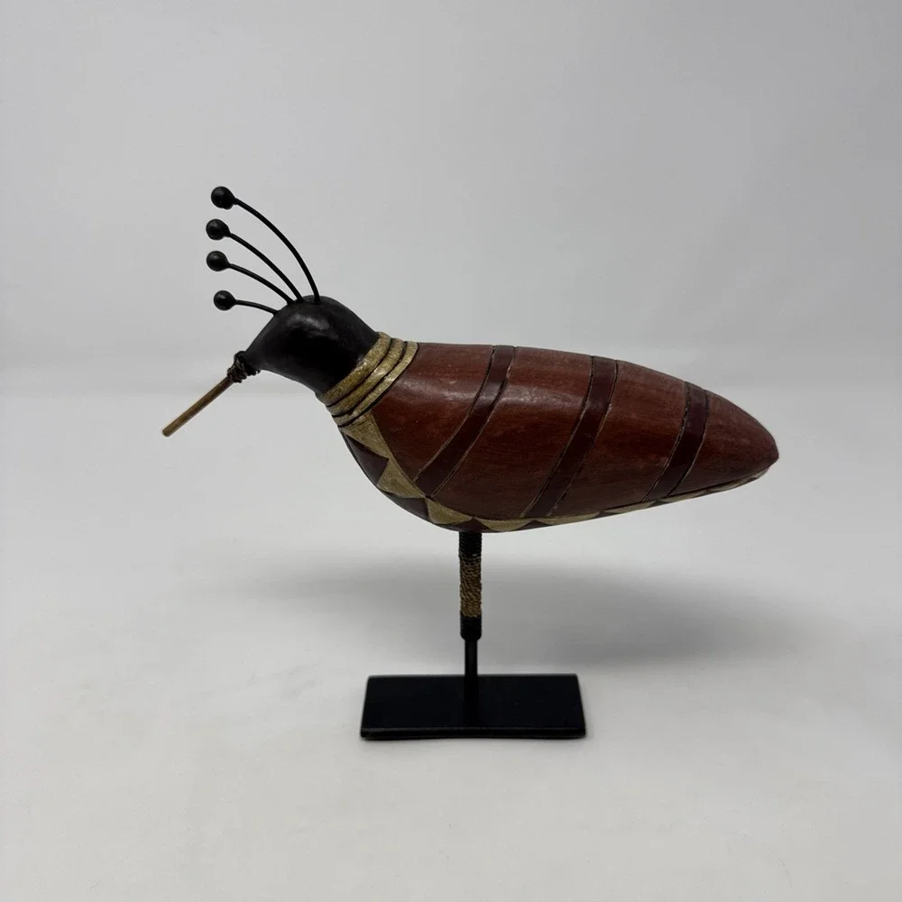 Pier 1 Imports Handmade‎ Wooden Bird Figurine on Metal Rod Stand 9